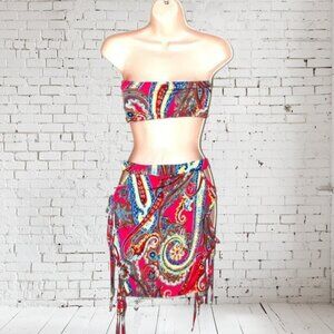 NWOT Itzy Paisley Beach Coverup Rider Skirt w Halter Top Peek-a-Boo Sides